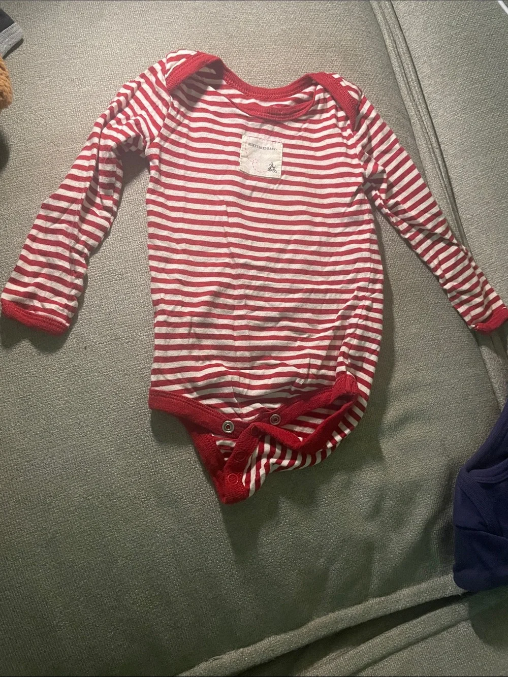 Burt’s Bees Red & White Striped Long-Sleeve Baby One-Piece 100% Organic Cotton